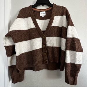 Brown & White Striped Cardigan